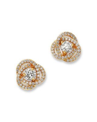 Bloomingdale's Fine Collection Certified Diamond Love Knot Stud Earrings in 18K Yellow Gold, 0.82 tcw