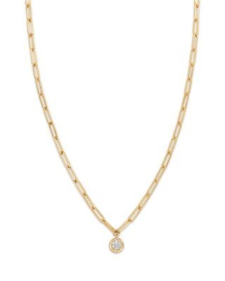 Bloomingdale's Fine Collection Diamond Bezel Solitaire Paperclip Link Pendant Necklace in 14K Yellow Gold, 0.7 tcw