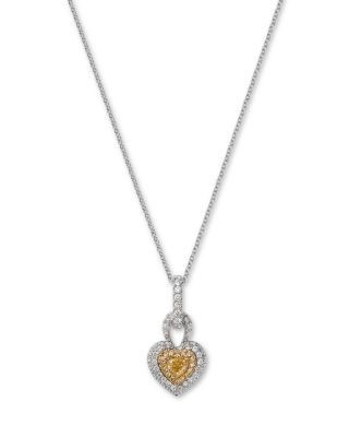 Bloomingdale's Fine Collection White & Yellow Diamond Heart Pendant Necklace in 14K White & Yellow Gold, 0.55 tcw