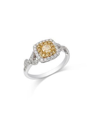 Bloomingdale's Fine Collection White & Yellow Cushion & Round Halo Ring in 14K Yellow & White Gold, 0.79 tcw