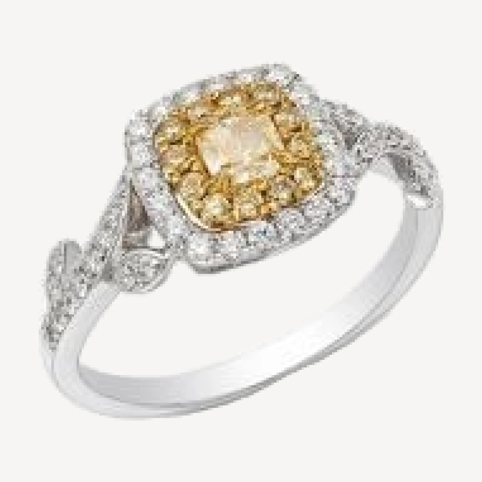 Bloomingdale's Fine Collection White & Yellow Cushion & Round Halo Ring in 14K Yellow & White Gold, 0.79 tcw