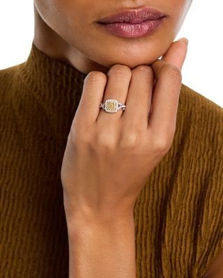 Bloomingdale's Fine Collection White & Yellow Cushion & Round Halo Ring in 14K Yellow & White Gold, 0.79 tcw