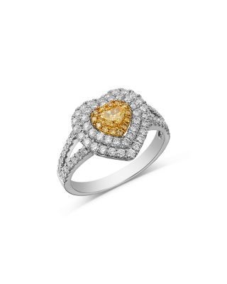 Bloomingdale's Fine Collection White & Yellow Diamond Heart & Round Halo Ring in 14K Yellow & White Gold, 1.1 tcw