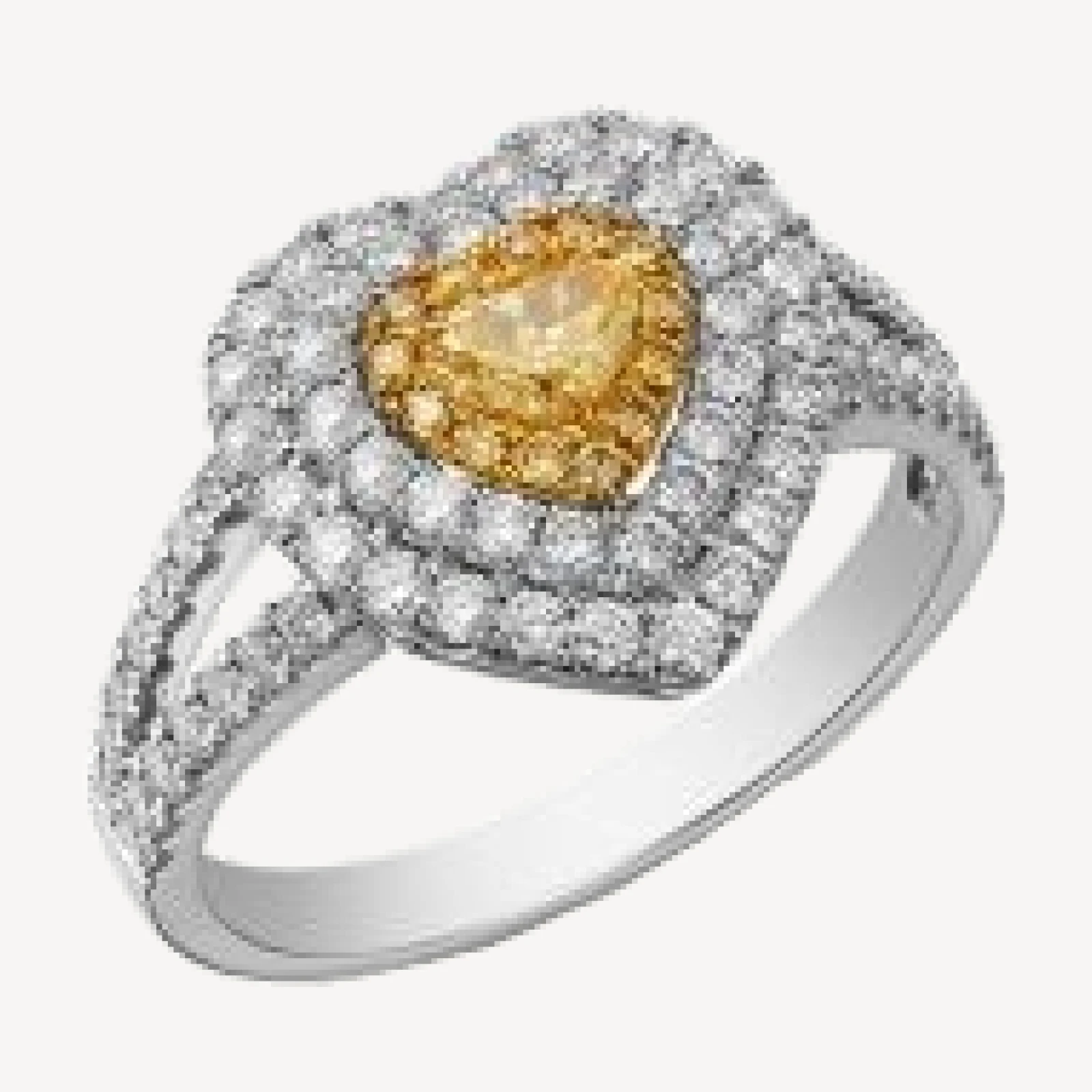 Bloomingdale's Fine Collection White & Yellow Diamond Heart & Round Halo Ring in 14K Yellow & White Gold, 1.1 tcw