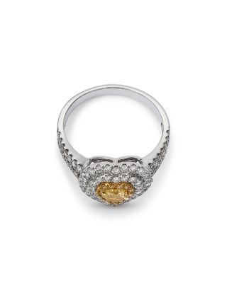 Bloomingdale's Fine Collection White & Yellow Diamond Heart & Round Halo Ring in 14K Yellow & White Gold, 1.1 tcw