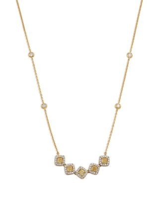 Bloomingdale's Fine Collection White & Yellow Diamond Halo Collar Necklace in 18K White & Yellow Gold, 1.0 tcw