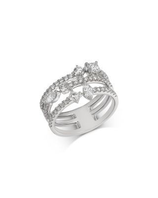 Bloomingdale's Fine Collection Diamond Mixed Cut Triple Row Ring in 18K White Gold, 0.6 tcw