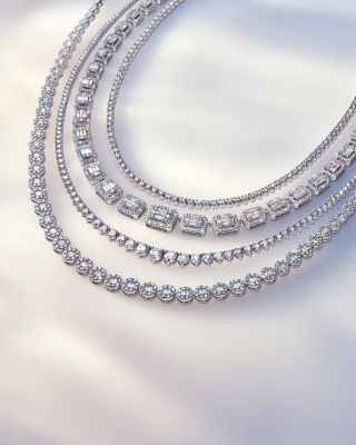 Bloomingdale's Fine Collection Diamond Round & Baguette Collar Necklace in 14K White Gold, 10.50 tcw