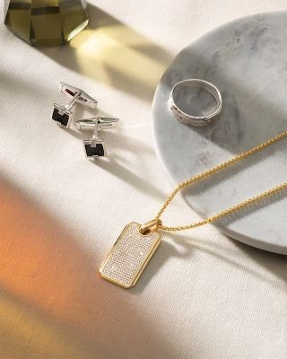 Bloomingdale's Fine Collection Men's Diamond Dog Tag Pendant Necklace in 14K Yellow Gold, 0.50 tcw