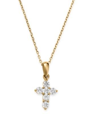 Bloomingdale's Fine Collection Diamond Mini Cross Pendant Necklace in 14K Yellow Gold, 0.25 tcw