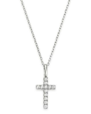 Bloomingdale's Fine Collection Micro-Pave Diamond Mini Cross Necklace in 14K White Gold, 0.08 tcw