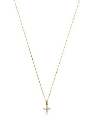 Bloomingdale's Fine Collection Diamond Mini Cross Pendant Necklace in 14K Yellow Gold, 0.25 tcw