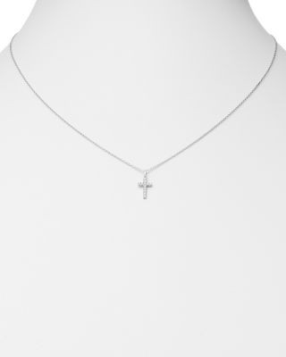 Bloomingdale's Fine Collection Micro-Pave Diamond Mini Cross Necklace in 14K White Gold, 0.08 tcw