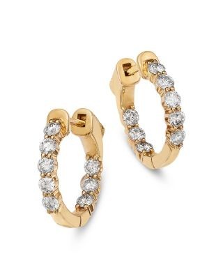 Bloomingdale's Fine Collection Diamond Classic Inside Out Hoops in 14K Yellow Gold, 0.75 tcw