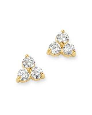 Bloomingdale's Fine Collection Diamond Three-Stone Stud Earrings in 14K Yellow Gold, 0.35 tcw