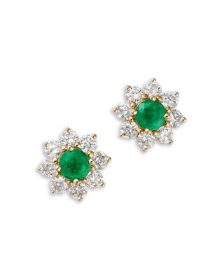 Bloomingdale's Fine Collection Gemstone & Diamond Classic Flower Cluster Stud Earrings in 14K Gold