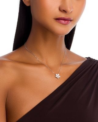 Bloomingdale's fine Collection Diamond Pave Flower Pendant Necklace in 14K White Gold, 0.75 tcw