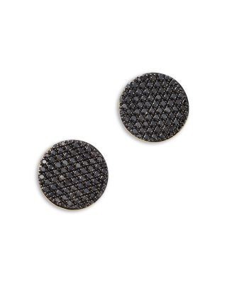 Bloomingdale's Fine Collection Black Diamond Pave Disc Button Stud Earrings in 14K Yellow Gold, 1.0 tcw