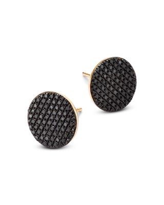 Bloomingdale's Fine Collection Black Diamond Pave Disc Button Stud Earrings in 14K Yellow Gold, 1.0 tcw