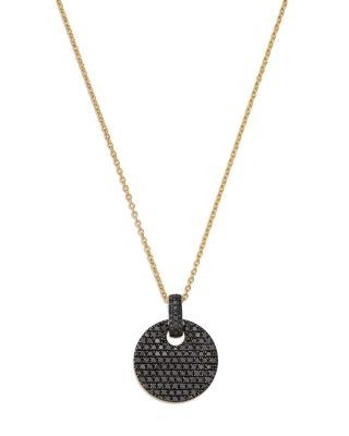 Bloomingdale's Fine Collection Black Diamond Pave Disc Pendant Necklace in 14K Yellow Gold, 0.85 tcw