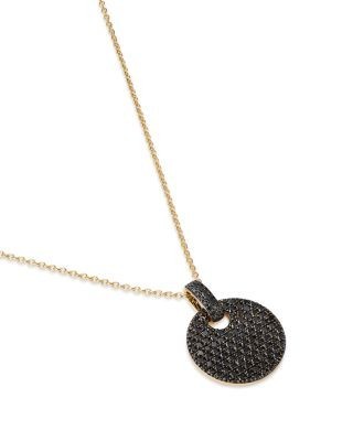 Bloomingdale's Fine Collection Black Diamond Pave Disc Pendant Necklace in 14K Yellow Gold, 0.85 tcw