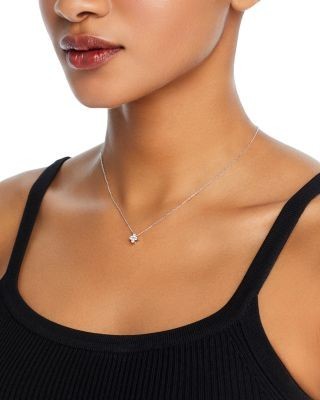 Bloomingdale's Fine Collection Diamond Flower Pendant Necklace in 14K White Gold, 0.25 tcw