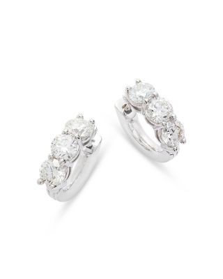 Bloomingdale's Fine Collection Diamond Three Stone Huggie Earrings in 14K White Gold, 2.0 tcw