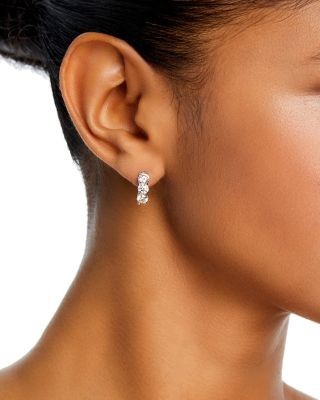 Bloomingdale's Fine Collection Diamond Three Stone Huggie Earrings in 14K White Gold, 2.0 tcw