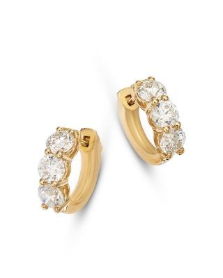 Bloomingdale's Diamond Three Stone Huggie Hoop Earrings in 14K Yellow Gold, 2.0 tcw