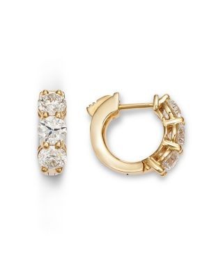Bloomingdale's Diamond Three Stone Huggie Hoop Earrings in 14K Yellow Gold, 2.0 tcw