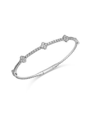 Bloomingdale's Fine Collection Diamond Clover Flexible Bangle Bracelet in 14K White Gold, 1.58 tcw