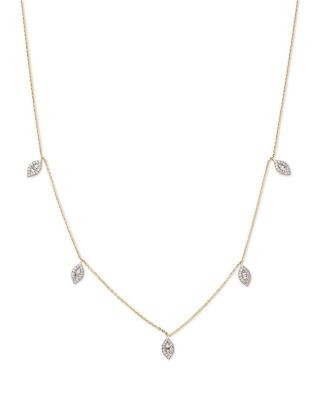 Bloomingdale's Fine Jewelry Diamond Baguette & Round Cluster Droplet Collar Necklace in 14K Yellow Gold, 0.40 tcw