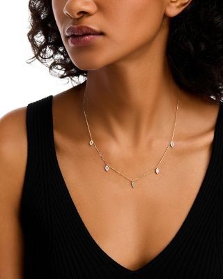 Bloomingdale's Fine Jewelry Diamond Baguette & Round Cluster Droplet Collar Necklace in 14K Yellow Gold, 0.40 tcw