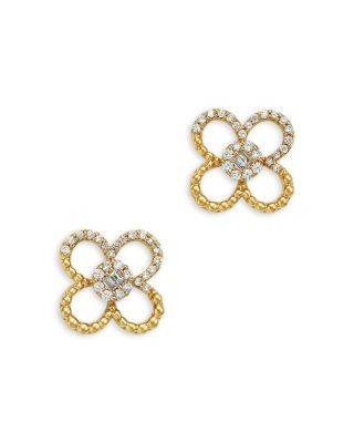 Bloomingdale's Fine Collection Diamond Clover Silhouette Stud Earrings in 14K Yellow Gold, 0.20 tcw