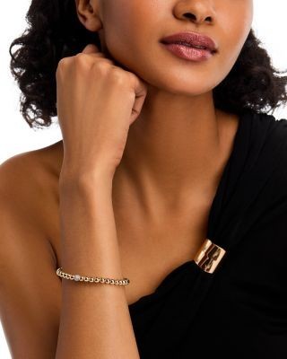 Bloomingdale's Fine Collection Diamond Pave Polished Bead Stretch Bracelet in 14K Yellow Gold, 0.30 tcw