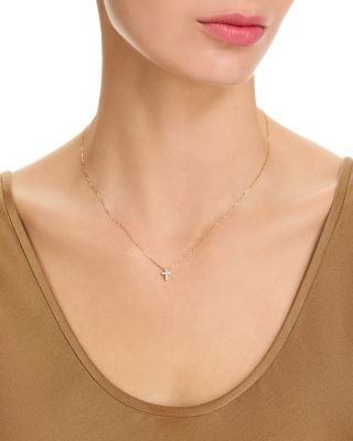 Bloomingdale's Fine Collection Diamond Mini Cross Pendant Necklace in 14K Gold, 0.12 tcw