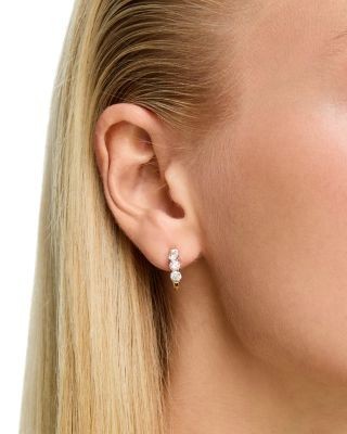 Bloomingdale's Fine Collection Diamond Three Stone Huggie Earrings in 14K Gold, 1.0 tcw