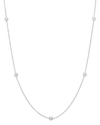 Diamond Station Necklace in 14K White Gold, .50 tcw