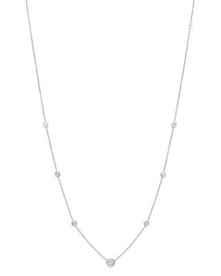 Diamond Station Necklace in 18K White Gold, 1.0 tcw