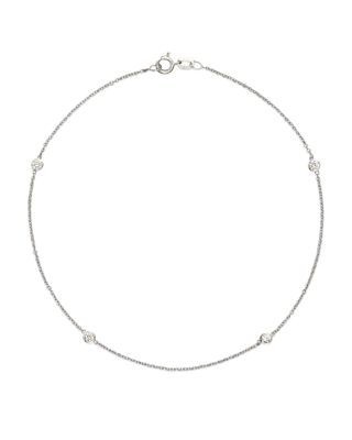 Diamond Bezel Ankle Bracelet Set In 14K White Gold, .20 tcw