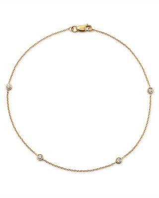 Diamond Bezel Ankle Bracelet in 14K Yellow Gold, 0.20 tcw