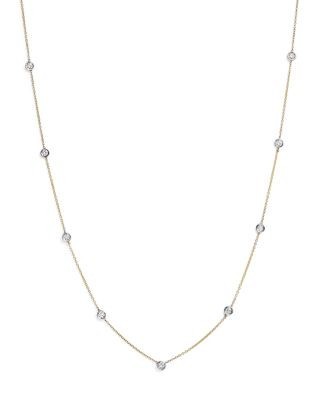 Diamond Station Necklace in 14K Yellow and White Gold, 0.60 tcw