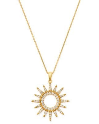 Bloomingdale's Fine Collection Diamond Sun Pendant Necklace in 14K Yellow Gold, 0.75 tcw