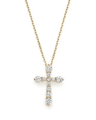 Diamond Cross Pendant Necklace in 14K Yellow Gold, .50 tcw