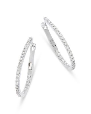 Bloomingdale's Fine Collection Diamond Inside Out Oval Hoop Earrings in 14K White Gold, 0.75 tcw