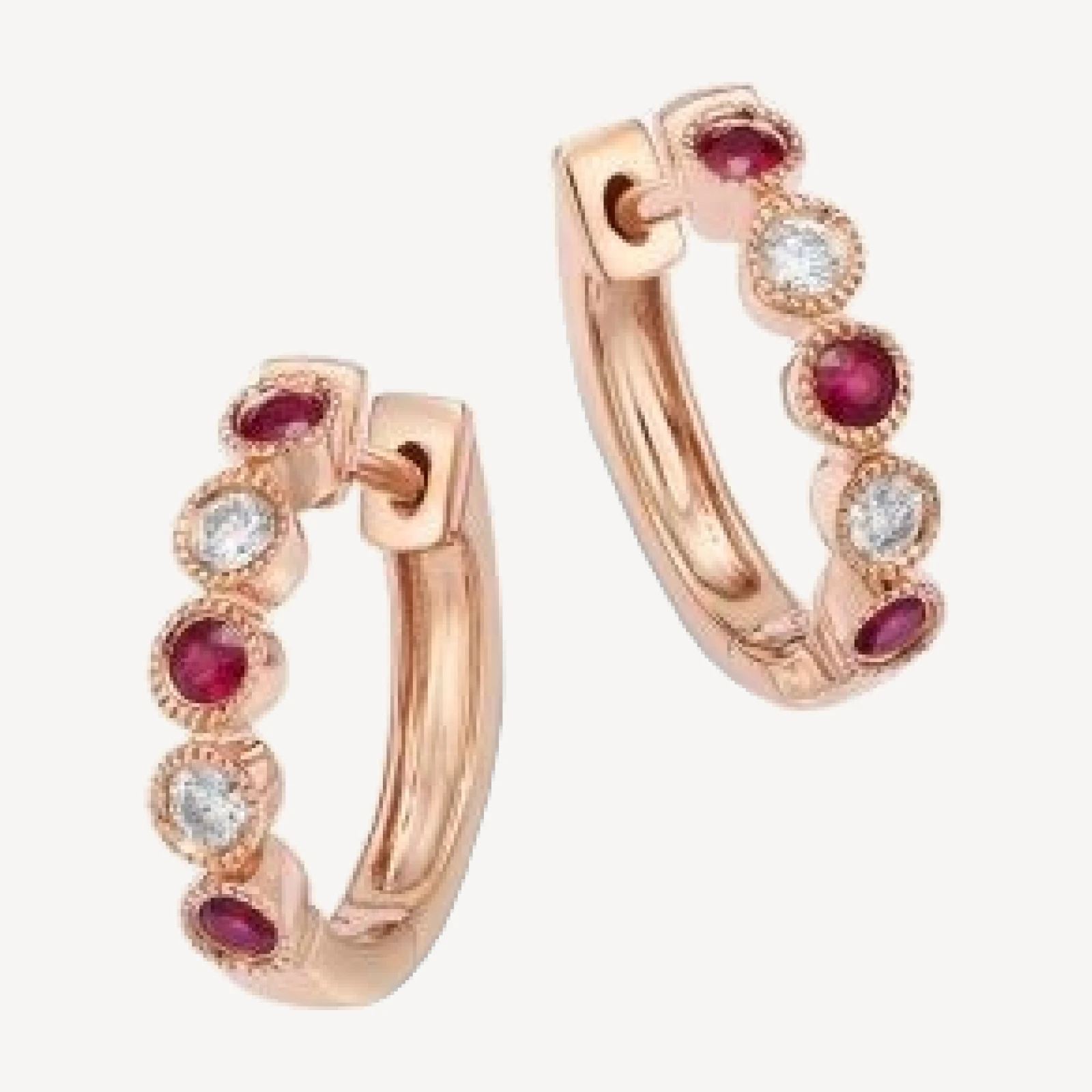 Bloomingdale's Fine Collection Ruby & Diamond Huggie Hoop Earrings in 14K Rose Gold