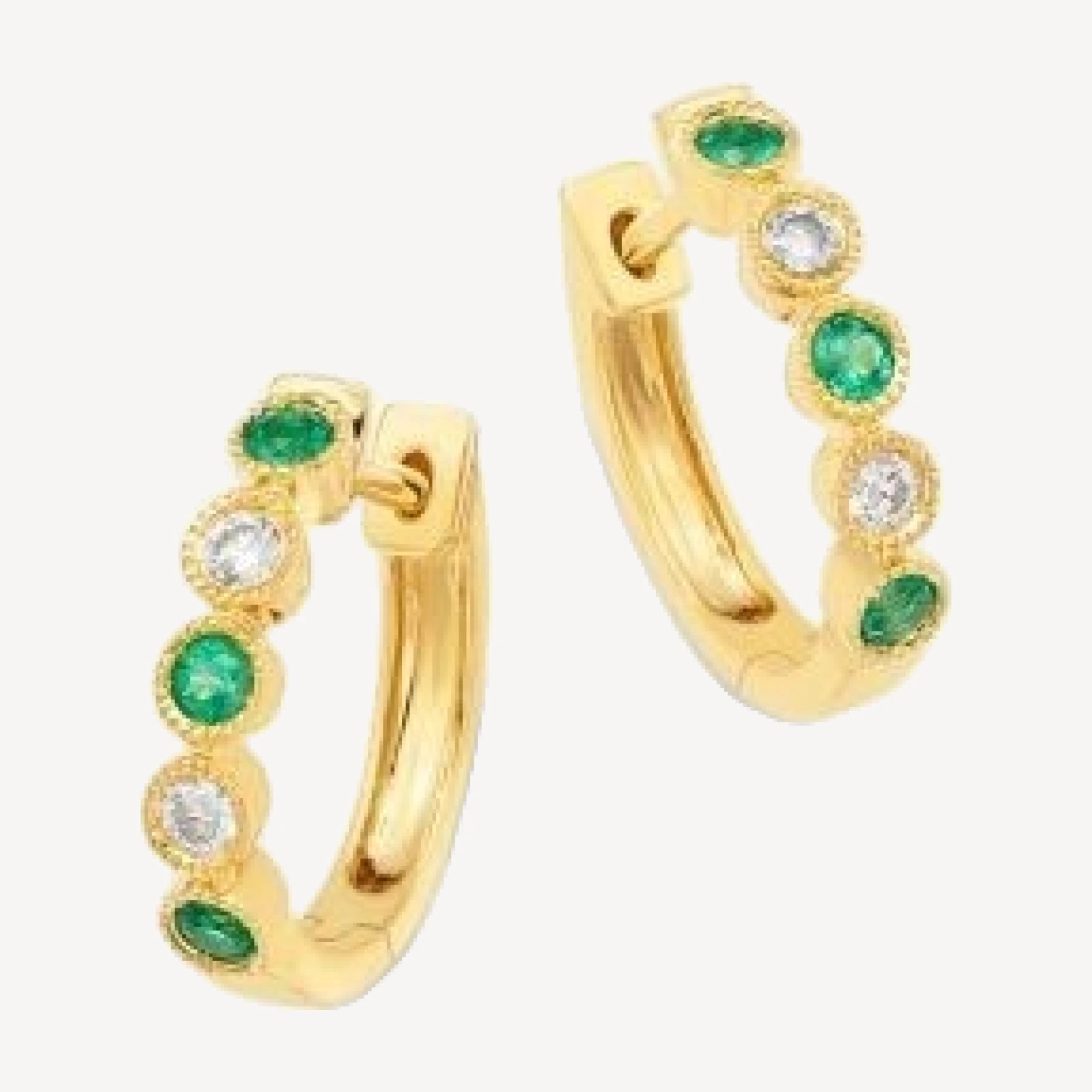 Bloomingdale's Fine Collection Emerald & Diamond Huggie Hoop Earrings in 14K Yellow Gold