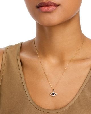 Bloomingdale's Fine Collection Blue Sapphire & Diamond Evil Eye Pendant Necklace in 14K Yellow Gold, 16-18