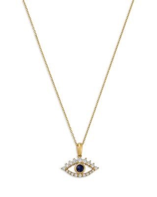 Bloomingdale's Fine Collection Blue Sapphire & Diamond Evil Eye Pendant Necklace in 14K Yellow Gold, 16-18