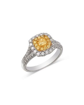 Bloomingdale's Fine Collection Yellow & White Diamond Cushion Halo Ring in 18K Yellow & White Gold, 0.9 tcw
